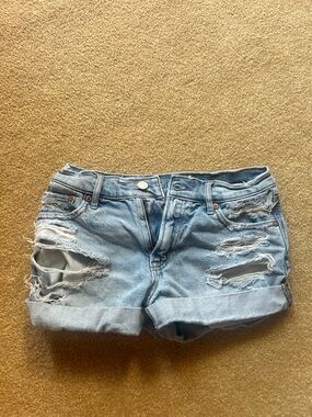 American Eagle Strigid  Blue Distressed Denim Shorts- Size 000